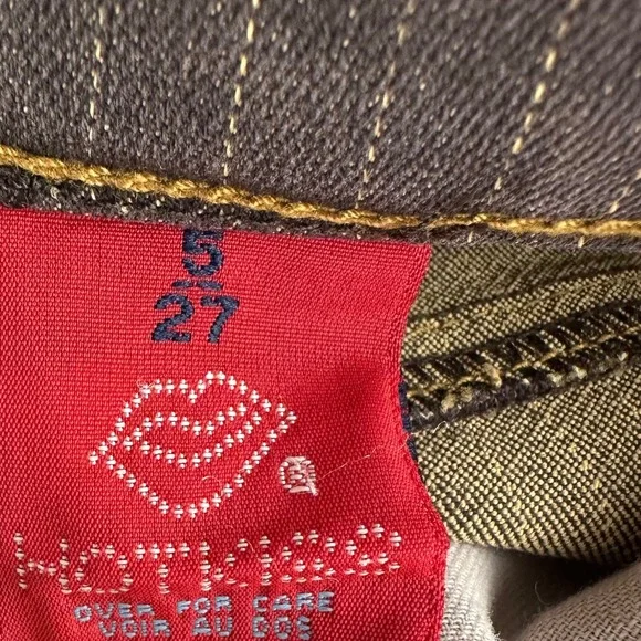 Y2K Vintage Hot Kiss Brown Pinstripe Denim Skirt Size 5 27 USA Mid Rise Raw Hem‎ - Picture 8 of 17
